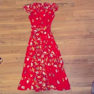 Free People Red Floral Wrap Maxi Dress